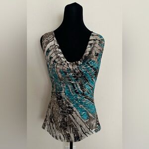 Iz Byer Turquoise and Black Patterned Blouse